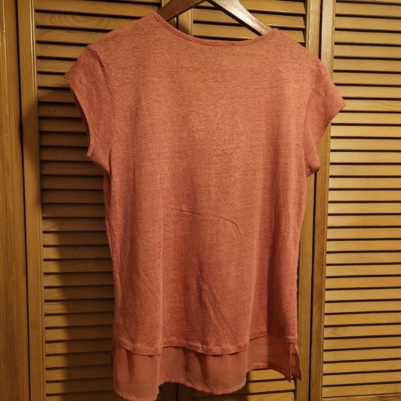 Sanctuary Pinkish Red Linen Blend Tee with Front Pocket - Picture 2 of 6